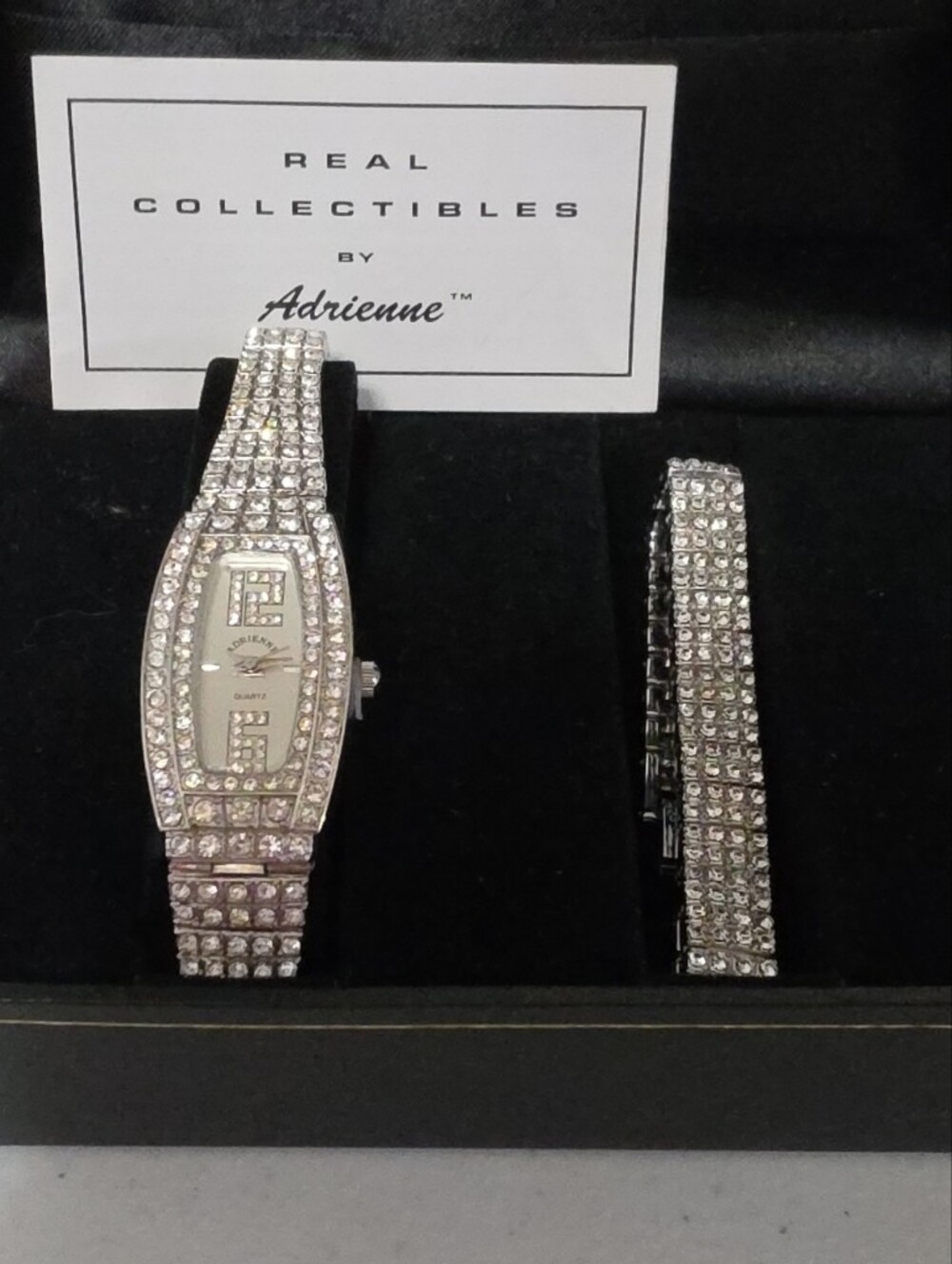 Adrienne Silver Crystal Bracelet Watch Set